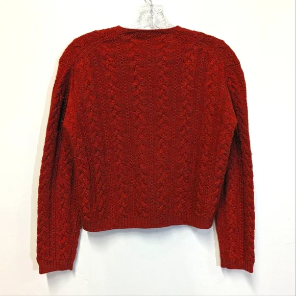 Vintage Cropped Pumpkin Orange Wool Cable Knit Cardigan Medium - Picture 4 of 9